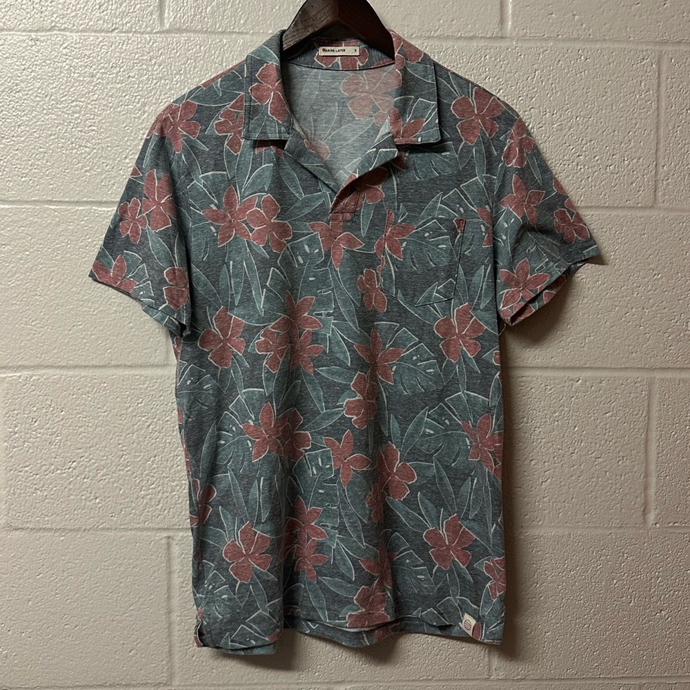Marine Layer Hawaii Print Resort Polo Size Small Mens Collared Shirt Cruise
